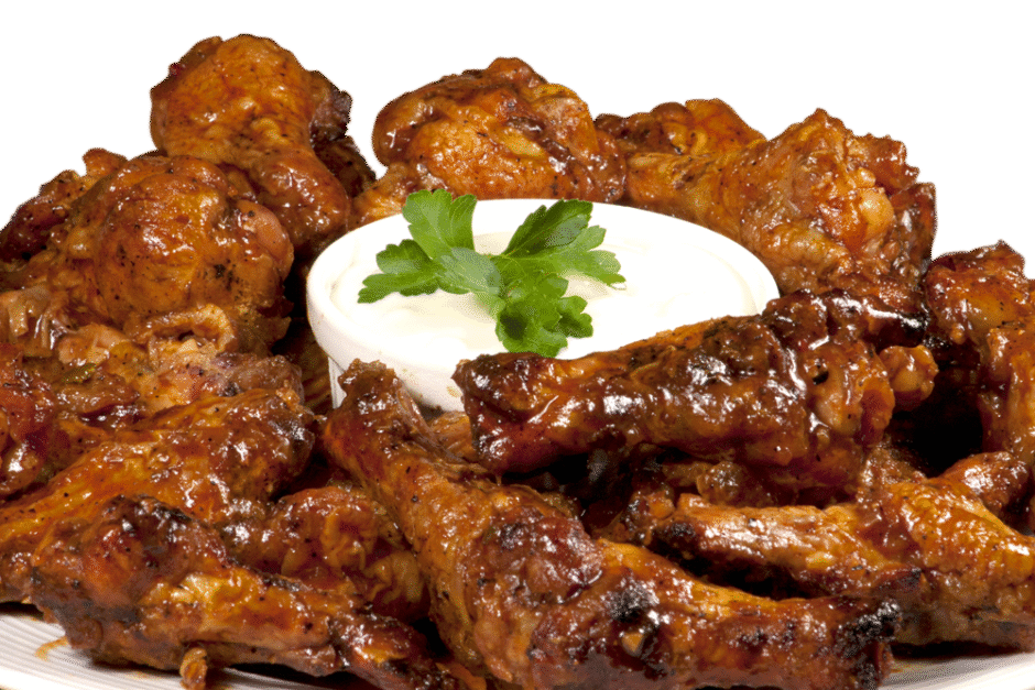 Chicken wings around a cup of ranch