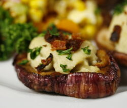 Bone Suckin' Hummus Stuffed Mushrooms