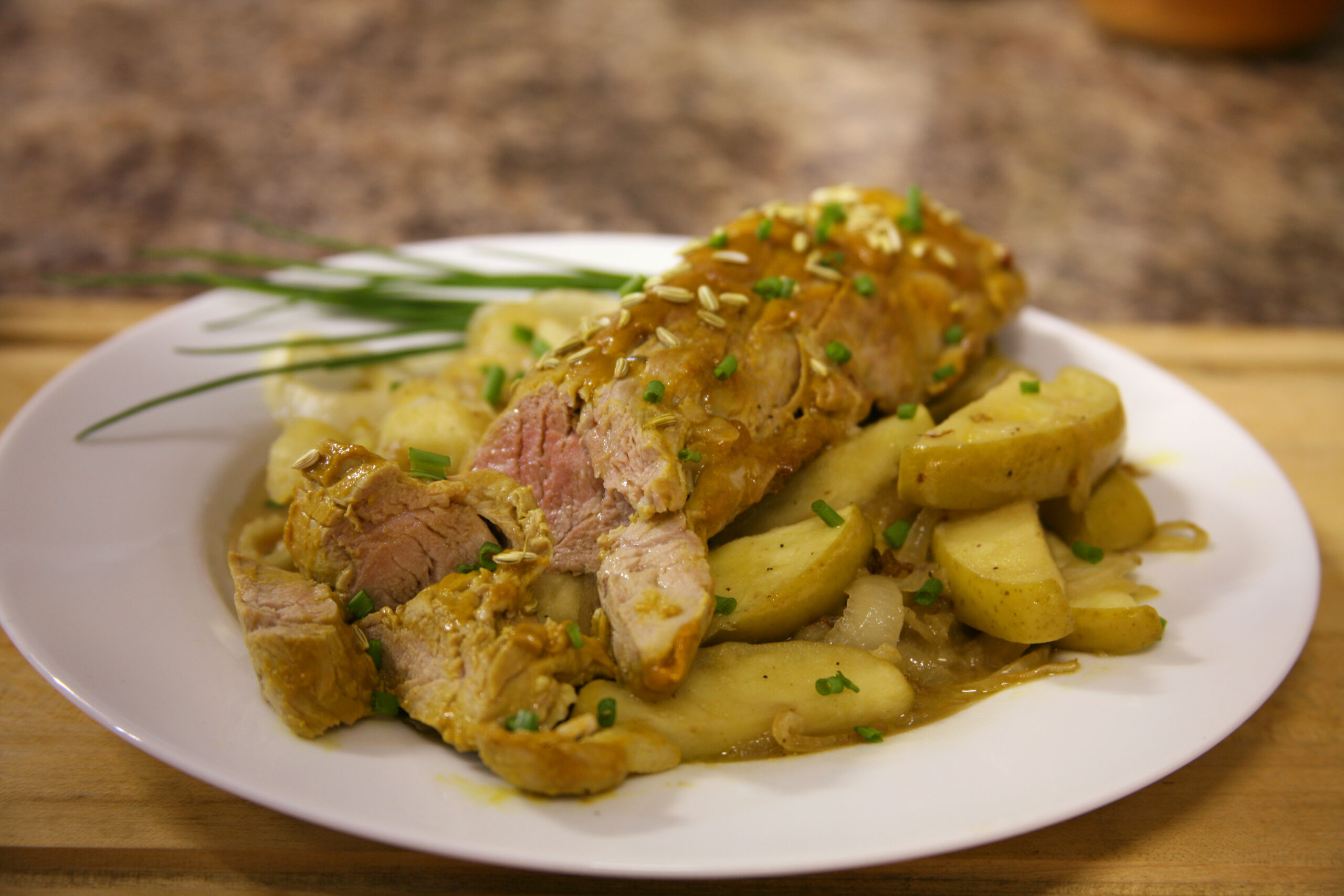 Bone Suckin' Pork Tenderloin with Apples and Onions