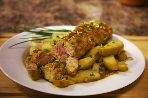 Bone Suckin' Pork Tenderloin with Apples and Onions