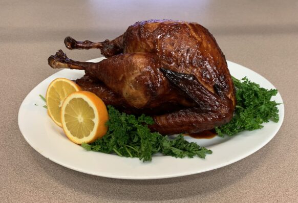 Cajun brined turkey on a platter.