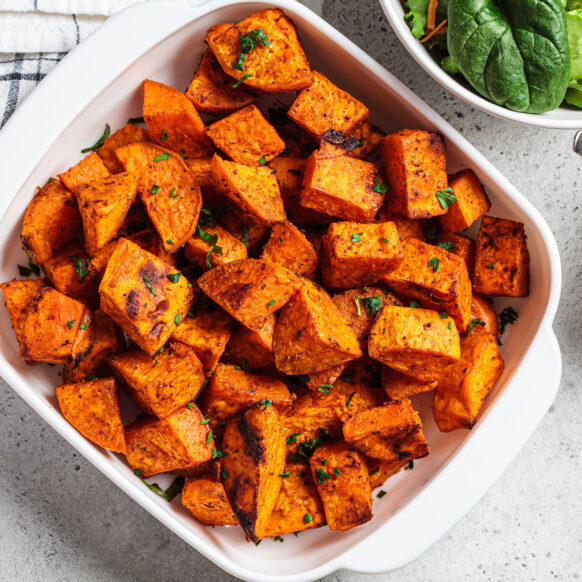 Cubed Sweet Potatoes in a bowl