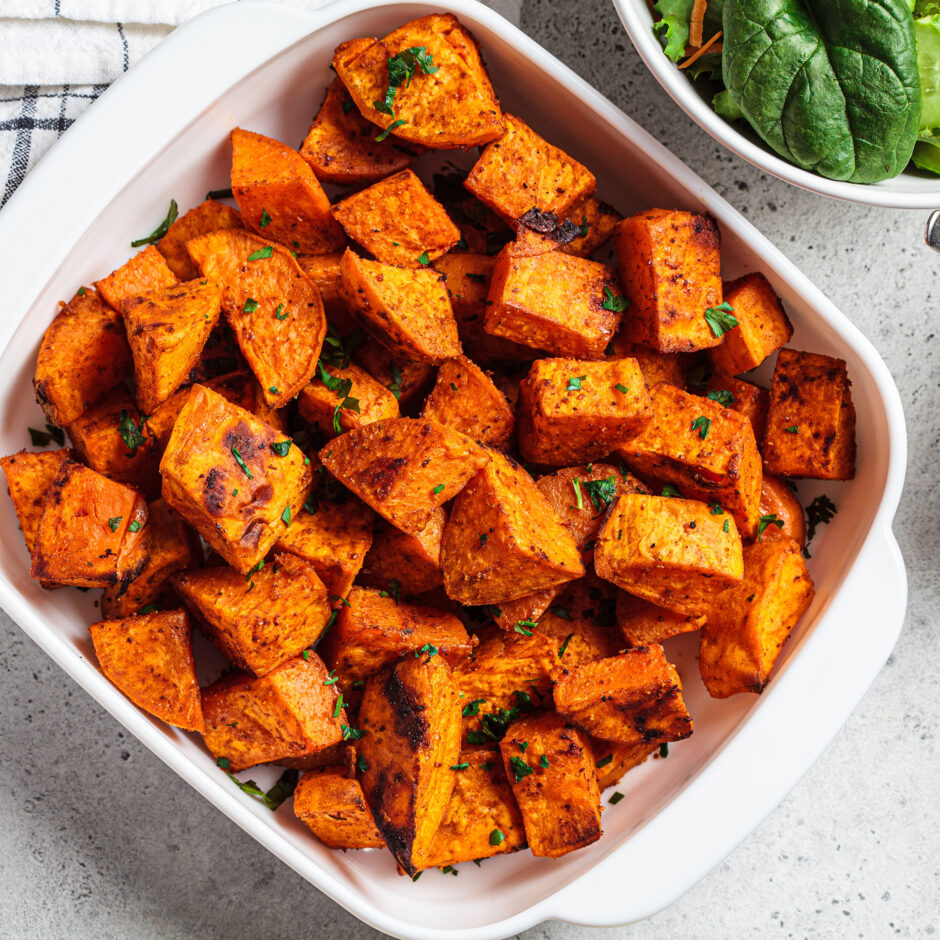 Cubed Sweet Potatoes in a bowl