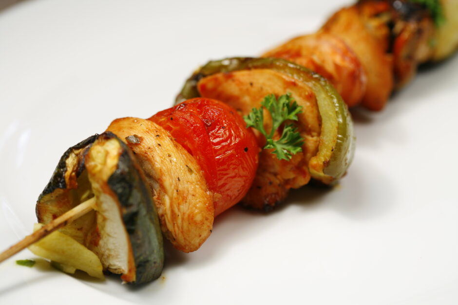 Veggie kabob on a plate