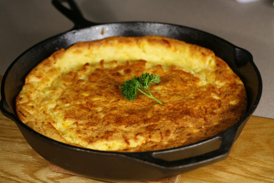 Cornbread in a cast iron pan
